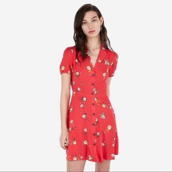 ✨ express red floral button down dress✨ - Picture 1 of 7